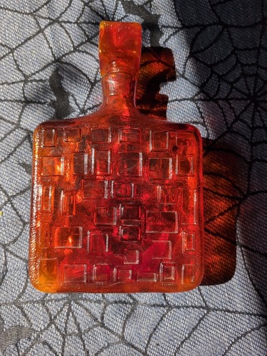 Empoli Italy Orange Glass Geometric Square MCM Decanter Bottle Rare With Stopper