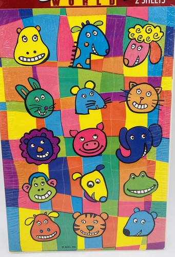 Vintage American Greetings Sticker World Funny Animal Faces 2 Sheets New - Picture 2 of 3