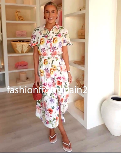 ZARA NEW WOMAN BELTED FLORAL PRINTED POPLIN MIDI DRESS XS-XL 2944/340/330
