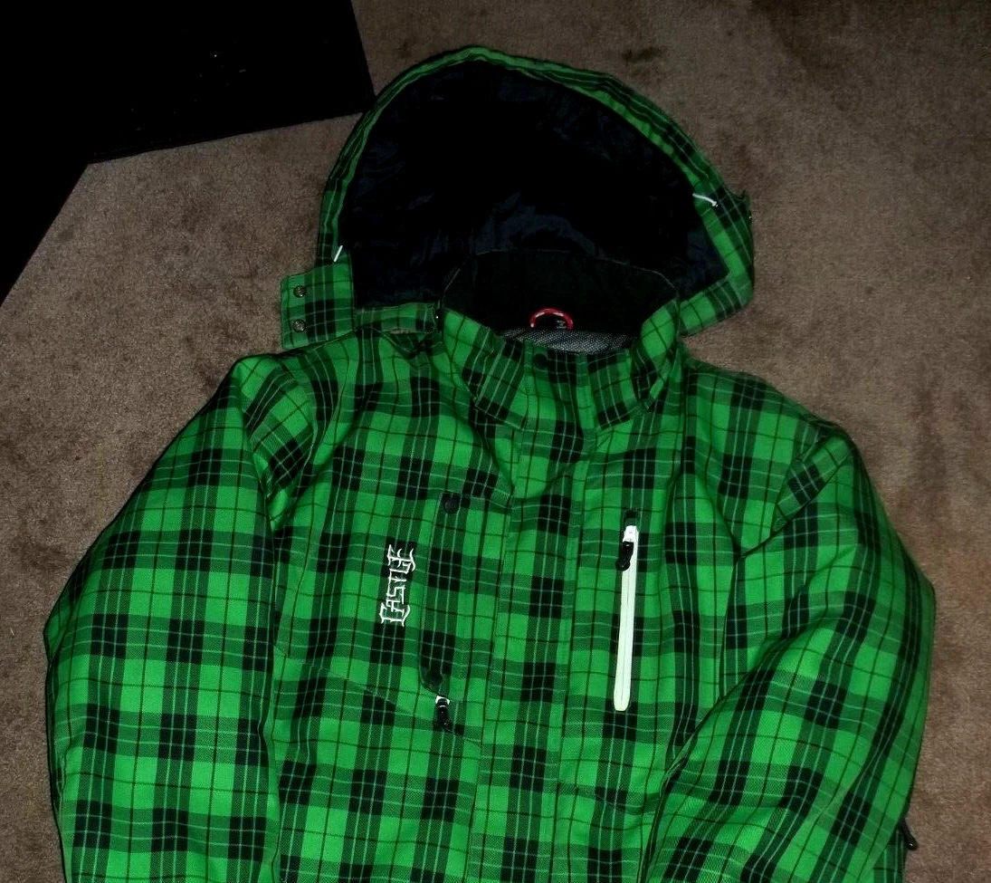 CASTLE RACING GREEN PLAID SNOWMOBILE JACKET W HOOD SIZE MEN XXL