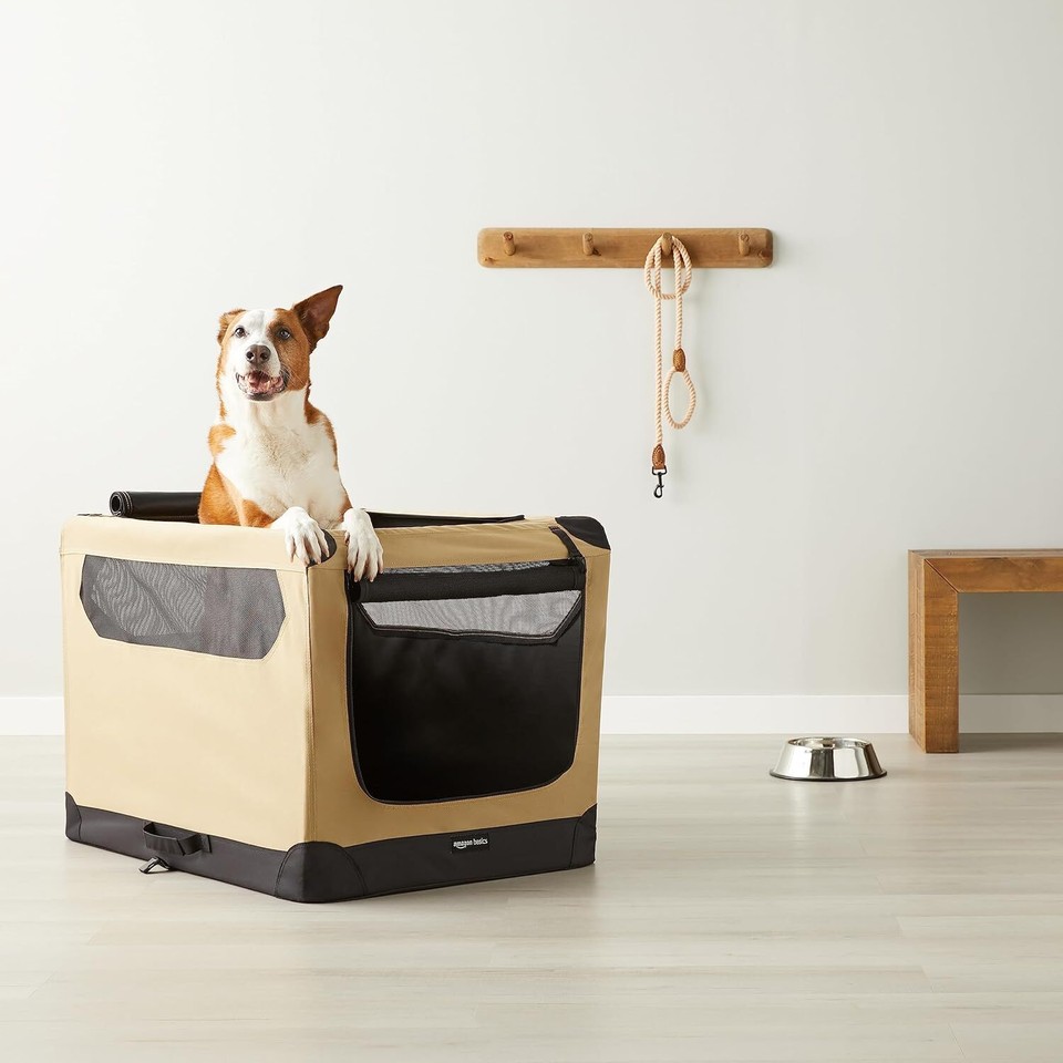 Folding Soft Crate for Cat, Dog, Rabbit, 36 Inch, Tan, 35.8"L x 24.0"W