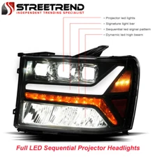 Streetrend Full LED Sequential Projector Headlights Blk For 2007-2014 GMC Sierra