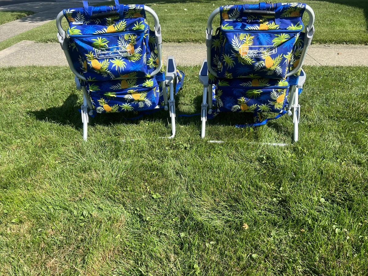 Tommy Bahama Backpack Beach Chair Blue And Yellow Pineapple Set Of 2