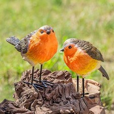 Set of 2 Robins Garden Outdoor Ornaments Decor Statue Resin Gifts