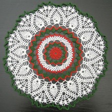 40 cm, 15.7 inch, Red White Green, Crochet Christmas Holiday Doily, ogrc30, 408
