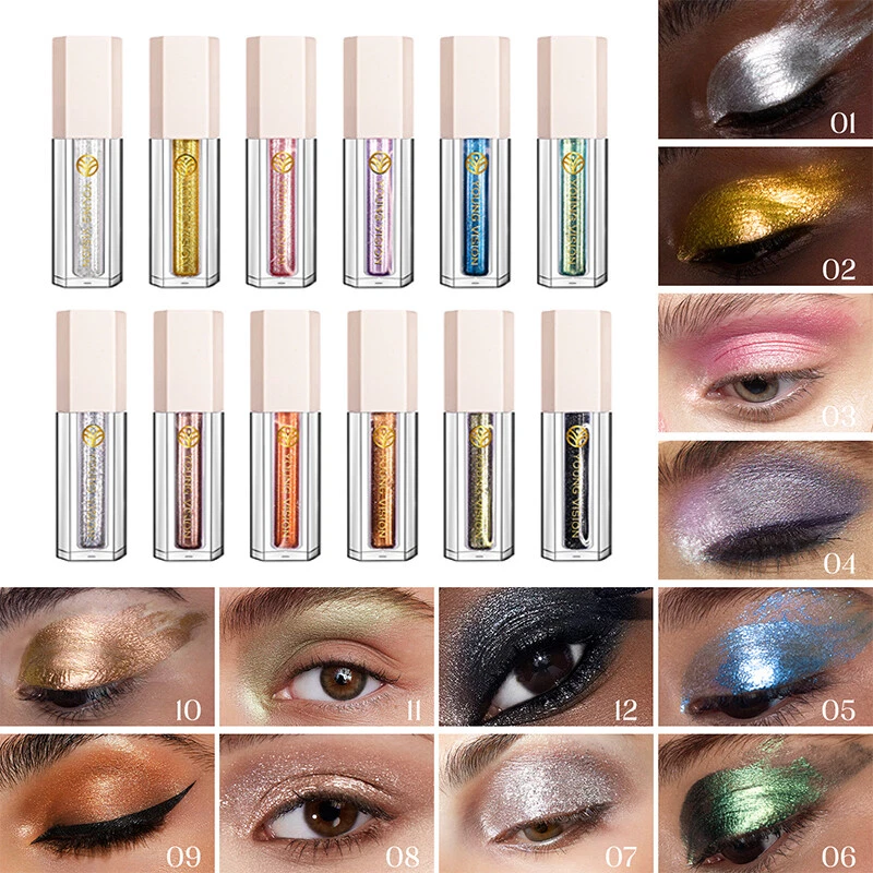 Sombra de ojos líquida 12 colores nacarada delineador de ojos brillante iluminador ∂ Foto 2 de 4