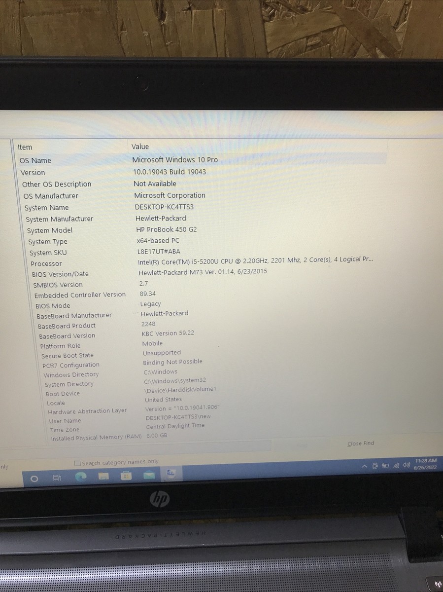 HP ProBook 450 G2 i5-4210U@1.70GHz 8 GB RAM 500 GB HD Windows 10