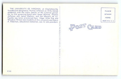 Vintage Charlottesville University of Virginia Rotunda Postcard Linen Unused - Picture 2 of 2