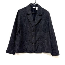 Chico s Size 2 Large Black Textured Shimmer Blazer Jacket 3 Button Career