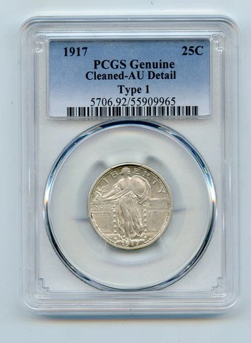 1917 Type 1 Liberty Standing Silver Quarter 25c PCGS AU Detail - Cleaned