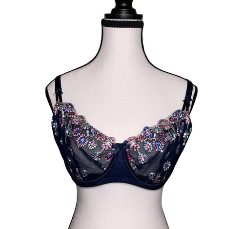Victoria's Secret Bra Womens Blue Lace Demi Floral Underwire Unlined 36DD