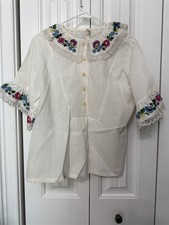 Vintage Hungarian Folk Art Kalocsai Hand Embroidered Blouse White Medium 164-48
