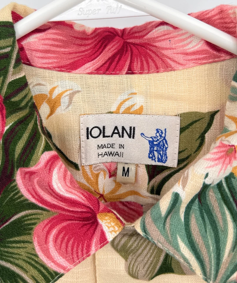 Vintage Iolani Hawaiian Shirt Men's Sz M Button-Up Tan Floral - Image 2 of 4