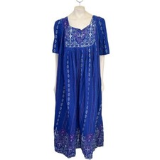ONLY NECESSITIES 100 Cotton Boho Nightgown Dress in Indigo WOMEN'S 22/24