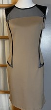 Beige Knit Mesh Trim Sheath Dress Sz M Sleeveless Career Party Feminine Classic
