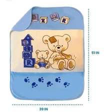 R&M Baby Plush Super Soft Baby Cloud Blanket Bears Blue Blocks Paw Prints 39x51”