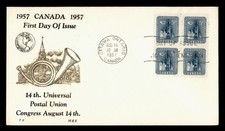 DR WHO 1957 CANADA FDC UPU CONGRESS BLOCK H&E CACHET M76618