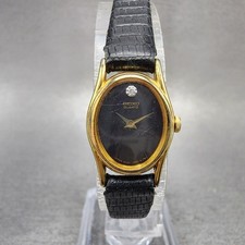 Seiko Watch Women 16mm Black Dial Gold Tone Oval 2c20-6399 New Battery