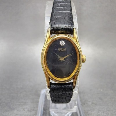Seiko Watch Women 16mm Black Dial Gold Tone Oval 2c20-6399 New