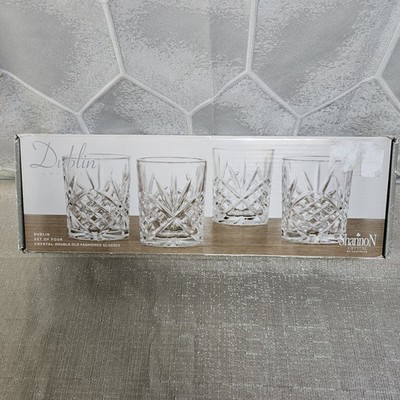 GODINGER Dublin Crystal Double Old Fashioned Cocktail Rocks Glasses Set Of 4 NEW