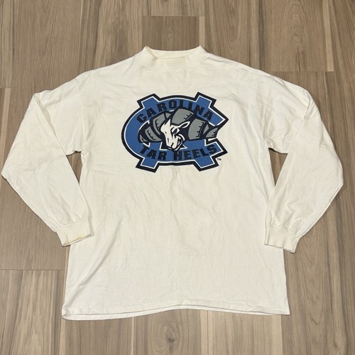 Vtg UNC North Carolina Tar Heels White Long Sleeve T-Shirt XL Mock Neck 90s USA