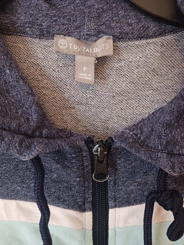 T by Talbots Hoodie Damen Größe Petite P 0-2 marineblau gestreift durchgehender Frontreißverschluss - Bild 3 von 6