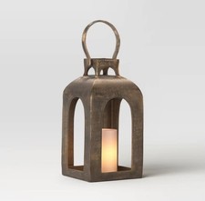 13"x7.5" Pillar Cast Aluminum Lantern Candle Holder Gold- Threshold Studio McGee