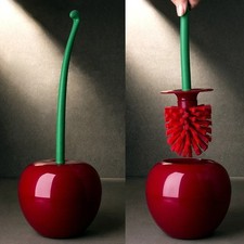 Cherry Toilet Brush Set Long Handle Soft Bristle Brush with Holder Bathroom