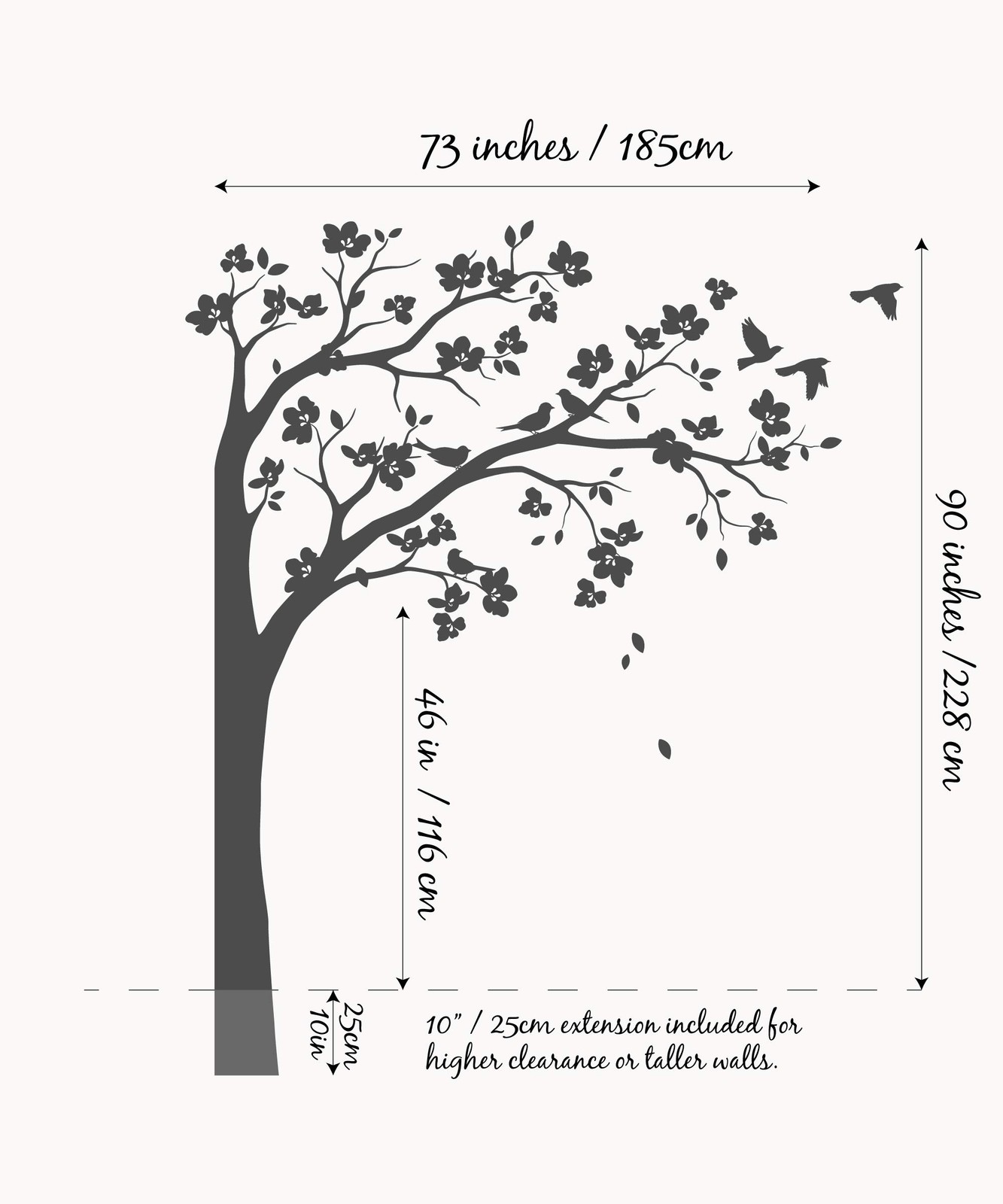 Large Corner Tree Wall Decal with Big Blossoms, Birds and Leaves Nursery Wall...