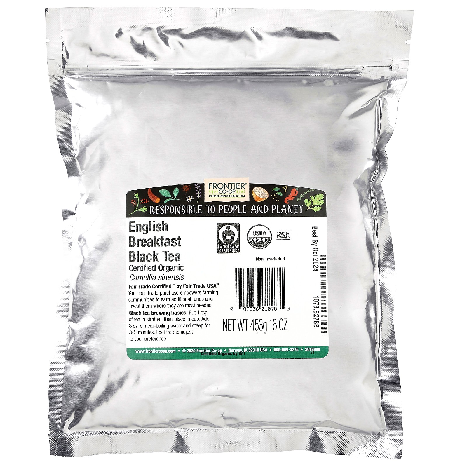 Frontier Natural Products Organic English Breakfast Tea 16 oz 453 g Fair Trade,