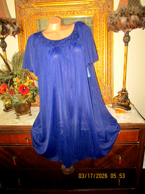 Adonna Plus Size 2XL viking blue Short Nightgown Flutter Sleeve lingerie NEW