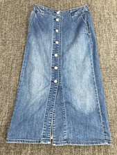 GU Japan Denim Midi Skirt Blue Button Front Jean Skirt Size M Uniqlo Sister