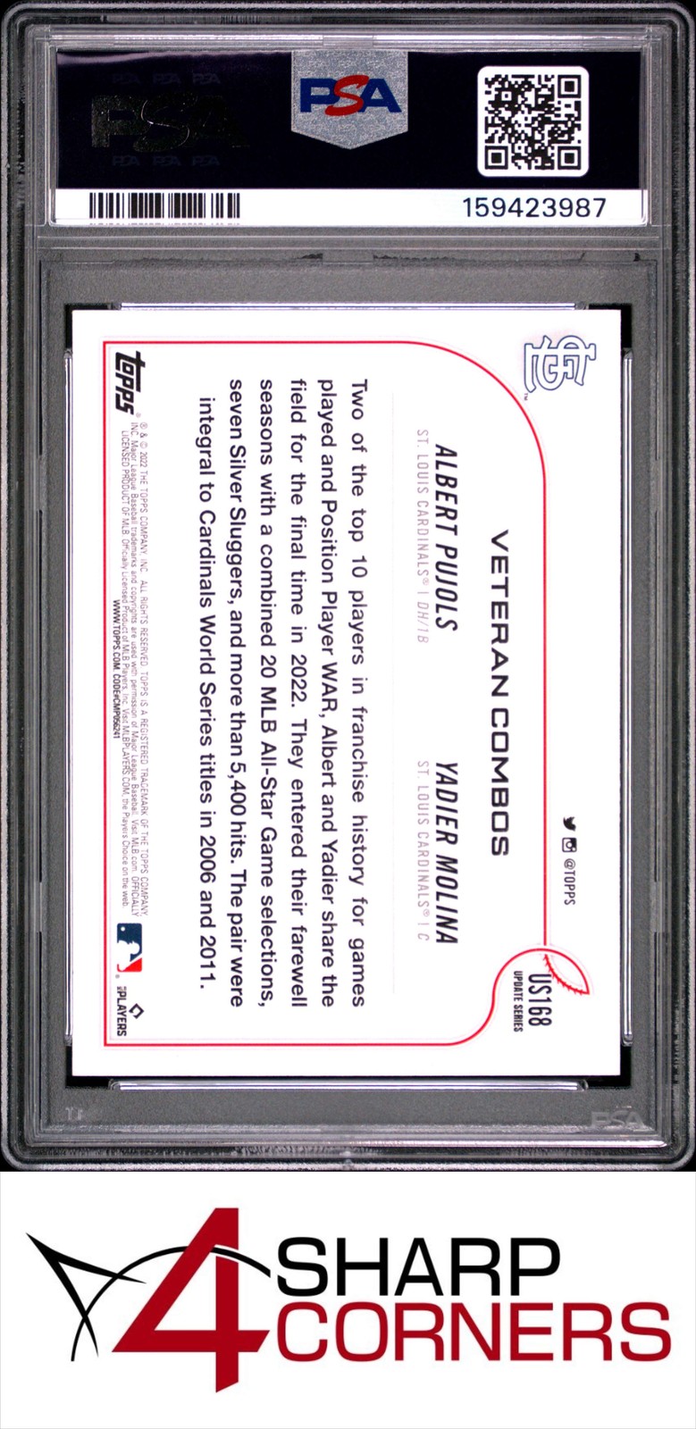 2022 TOPPS UPDATE #US168 ALBERT PUJOLS-YADIER MOLINA PSA 10 view 2