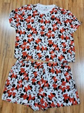 Disney Parks Womens Minny Mouse Shorts Pajama Set Black And White Size XL