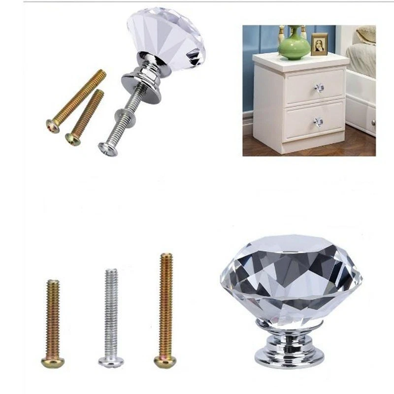 Diamond Crystal Glass Door Knob Drawer Kitchen Cupboard Cabinet Furniture Handle - Image 2 of 4