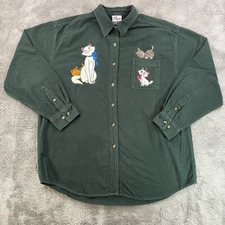 Vintage Disney Aristocats Flannel Shirt L Green Marie Toulouse Berlioz 90s -RARE