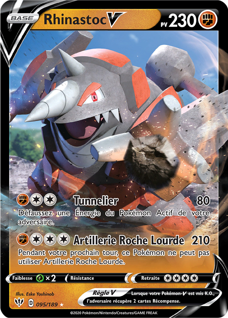 Carte Pokémon Rhinastoc-V 095/189 Ultra Rare Ténèbres Embrasées
