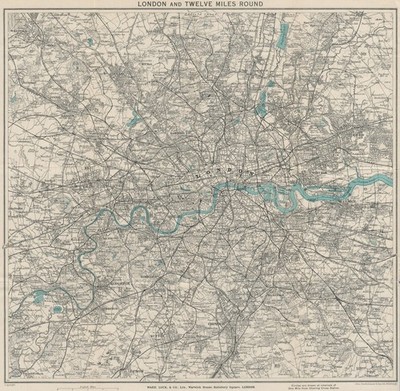 ''LONDON UND ZWÖLF MEILEN RUND''. Greater London. WARD LOCK 1933 alte Karte