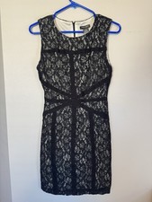 Bisou Bisou Black Lace Sleeveless Evening Cocktail Dress Size 4 Sheath Lined