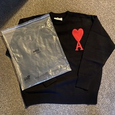 Ami Paris Ami de Coeur Knit Sweater Off-White, Red Heart Logo, Size S