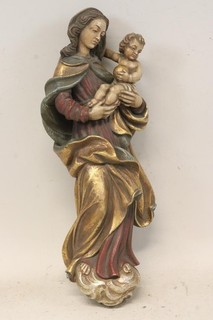 57cm Maria mit Jesus Kind geschnitzte gefasste Holzfigur (IE545)
