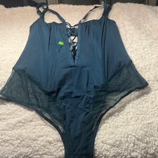 Victoria's Secret Dark Blue L One Piece Bodysuit Lace Up Adjustable Strap