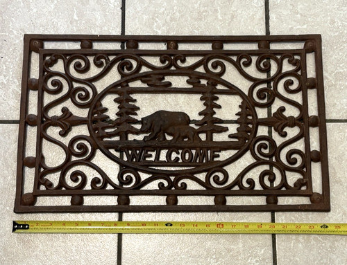 Cast Iron Welcome Door Mat 24 1/2" x 14 1/4" Bear Woods Trees Cabin Rustic Lodge