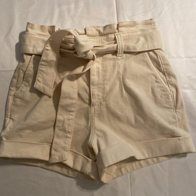 Express Extreme High-Rise Shortie Belted Off White Denim Shorts Wms Size 2