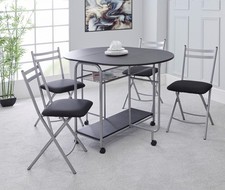 Greenhurst Stowaway Dining Set, Drop Down Table 4 Folding Chairs Blk/Sil