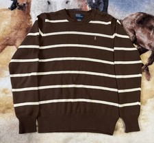 Polo Ralph Lauren crewneck Sweater Brown Striped Knit Youth Size Large 14/16