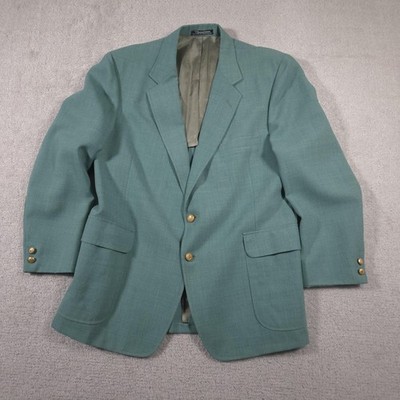 Forbes Blazer Mens Teal Green 2 Button Sport Coat Gold Crest Buttons Single Vent