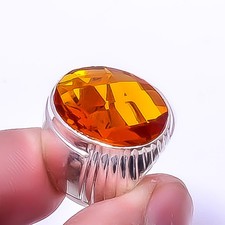 Golden Quartz 925 Sterling Silver Unisex Solitaire Ring s.7 R7546-54