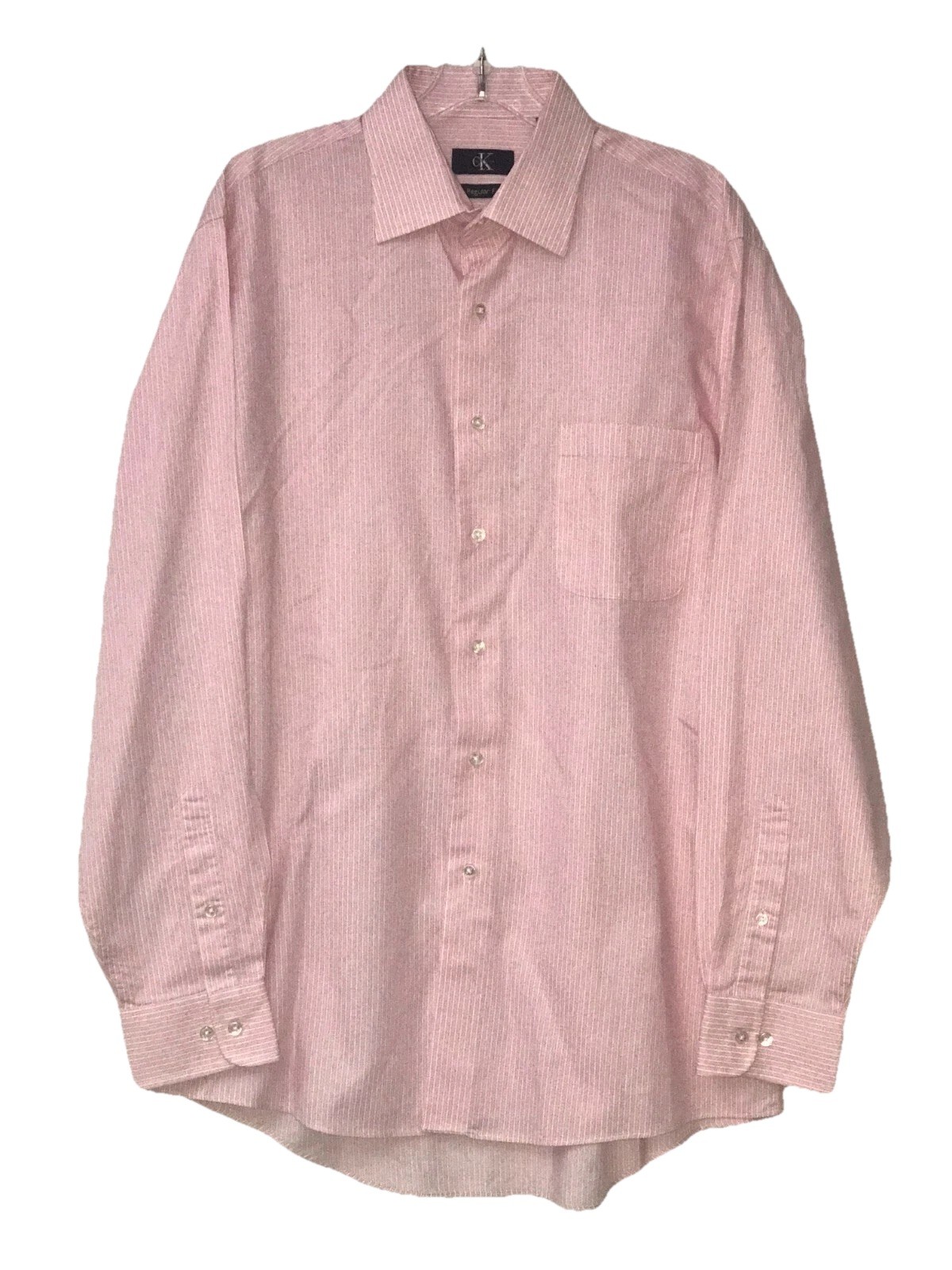 CALVIN KLEIN PINK WHITE DRESS SHIRT SIZE LARGE 34/35 REGULAR FIT