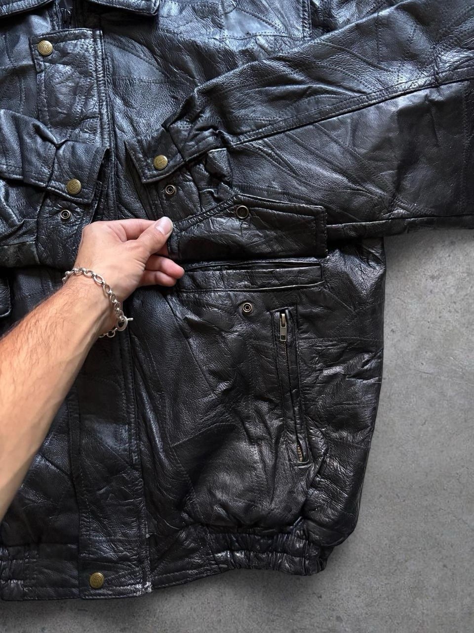 Vintage 90s Patchwork Leather Flight Aviator Bomb… - image 4